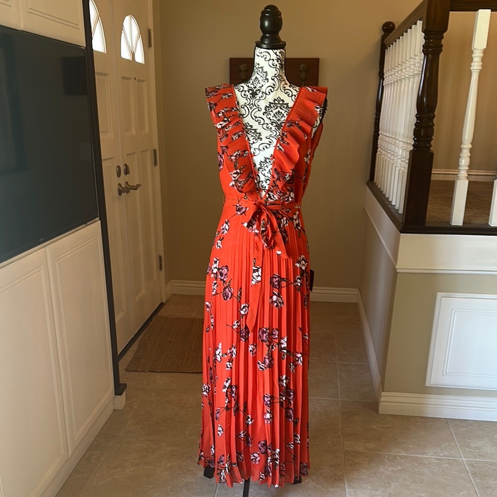 Floral Ruffle Wrap Dress - Burnt Orange